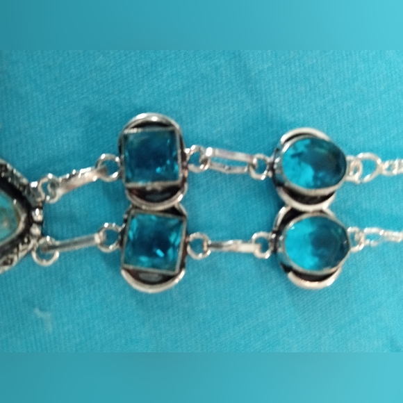Turquoise Blue Topaz 925 Silver Plated Necklace - Picture 3 of 7